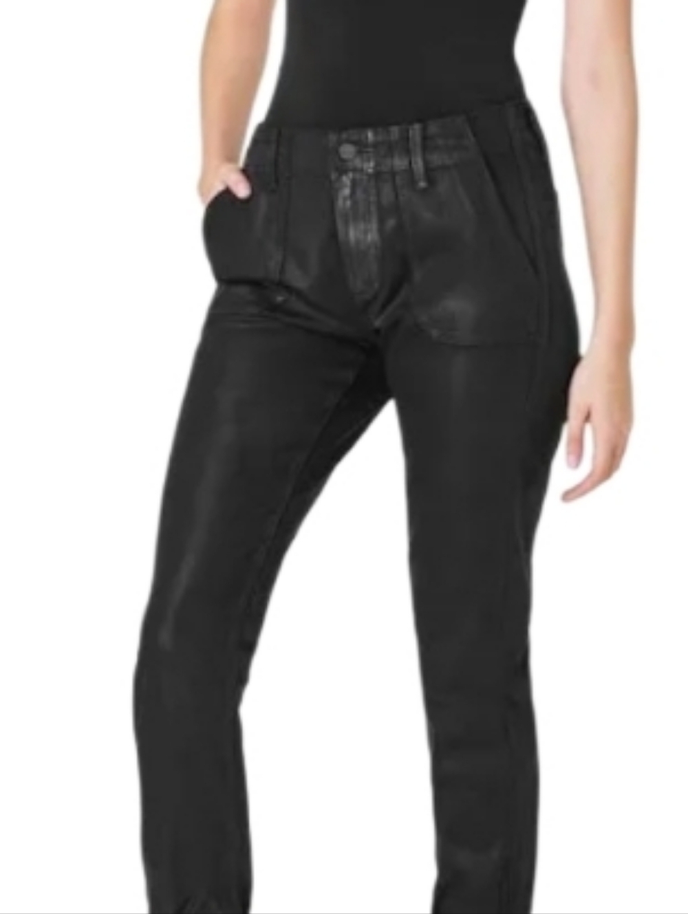 PAIGE Black Mayslie Streachy  Waxed  Straight Leg Black Jeans